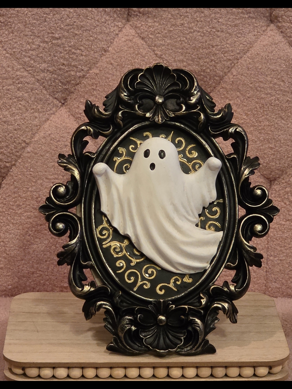 Halloween Ghost Table Top Decor - Black & White Ornate Frame